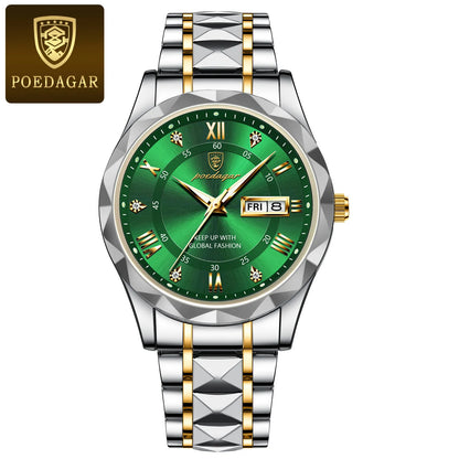 POEDAGAR Top Brand Luxury Stainless Steel Quartz Men's Waterproof Wristwatch