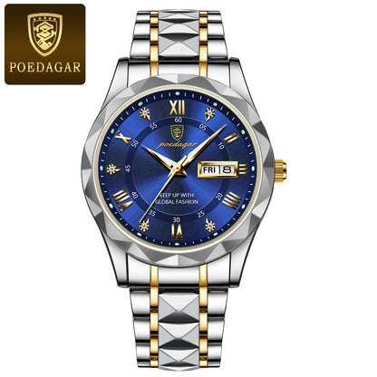 POEDAGAR Top Brand Luxury Stainless Steel Quartz Men's Waterproof Wristwatch