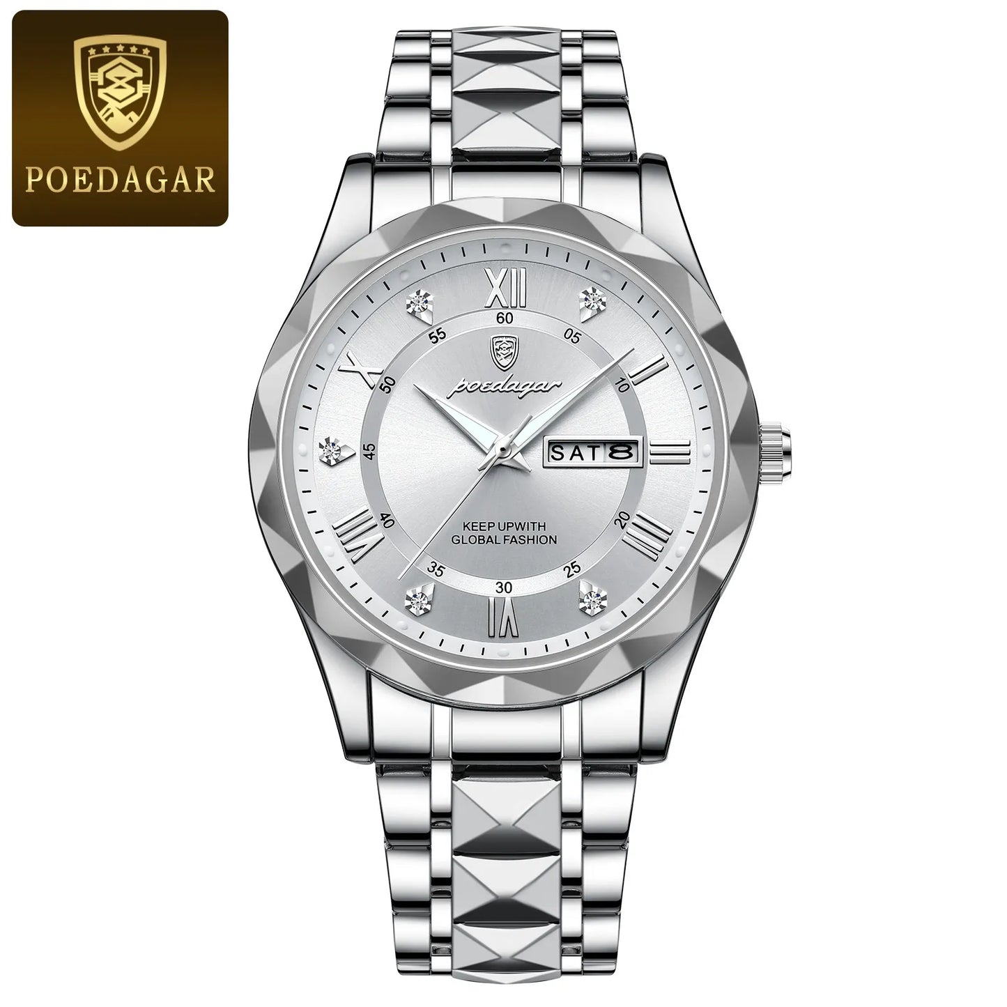 POEDAGAR Top Brand Luxury Stainless Steel Quartz Men's Waterproof Wristwatch