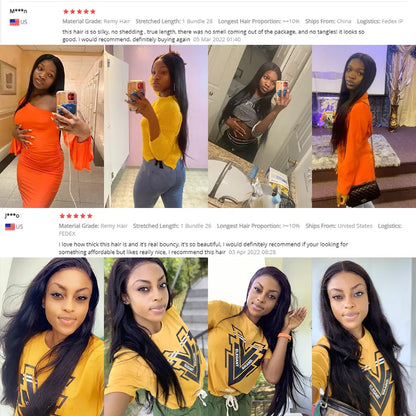 10A 36 38 40 Inch Human Hair Bundles Brazilian Weave - Straight