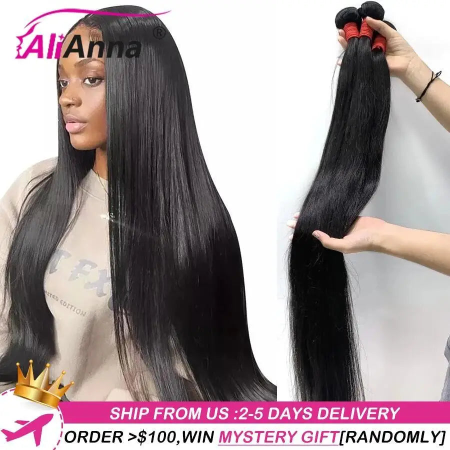 10A 36 38 40 Inch Human Hair Bundles Brazilian Weave - Straight