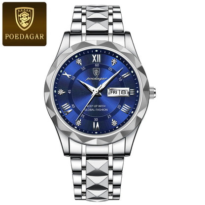 POEDAGAR Top Brand Luxury Stainless Steel Quartz Men's Waterproof Wristwatch