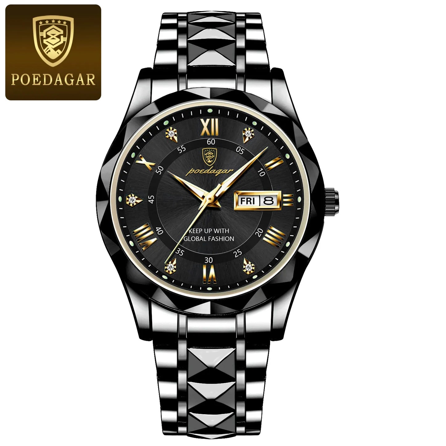 POEDAGAR Top Brand Luxury Stainless Steel Quartz Men's Waterproof Wristwatch