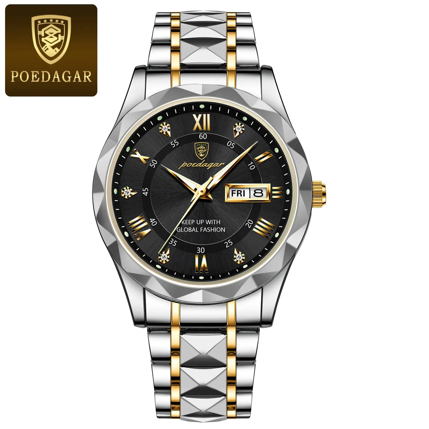 POEDAGAR Top Brand Luxury Stainless Steel Quartz Men's Waterproof Wristwatch