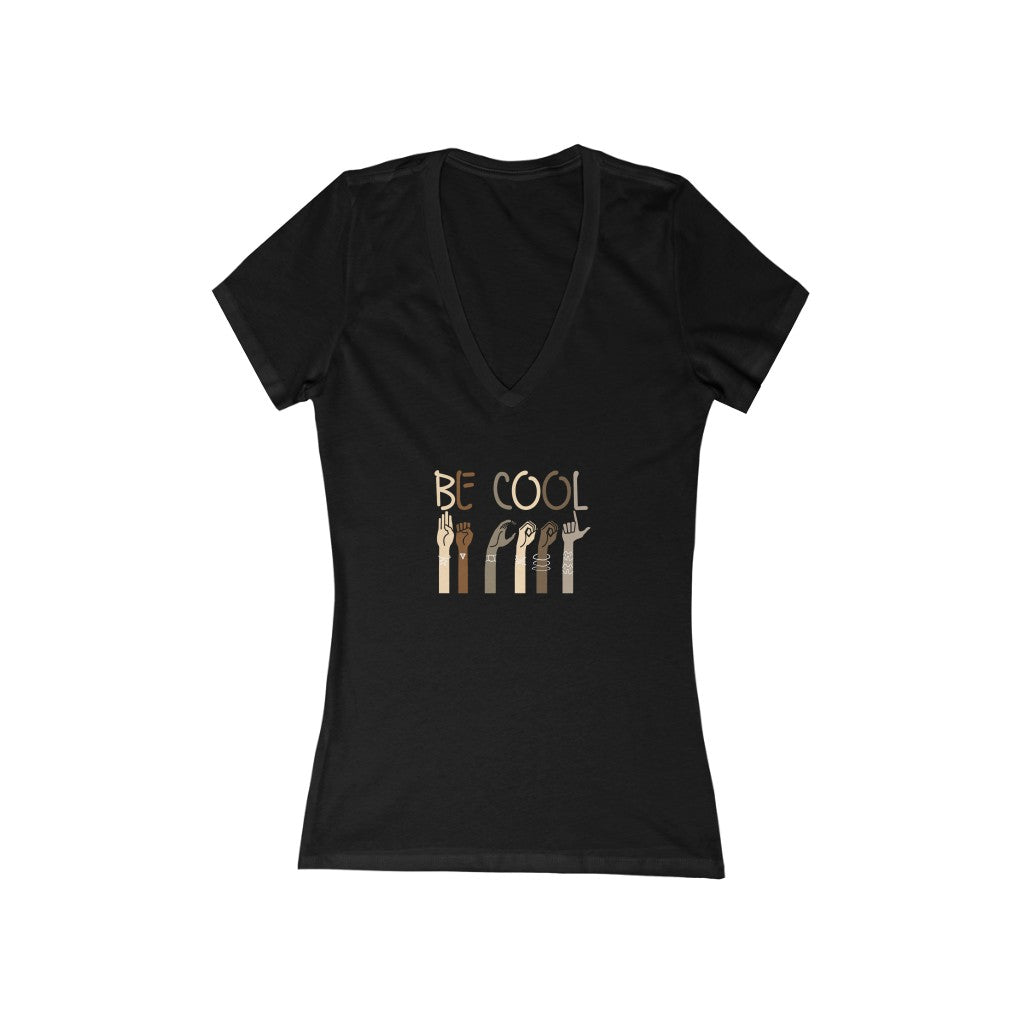 'Be Cool' Jersey Short Sleeve Deep V-Neck Tee
