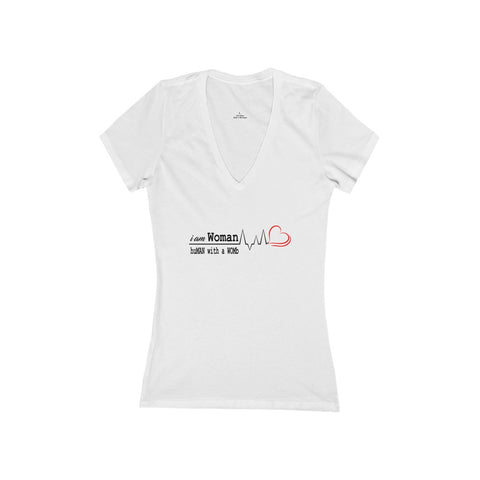 'I am Women' Jersey Short Sleeve Deep V-Neck Tee