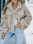 Fuzzy Button Up Collared Neck Jacket