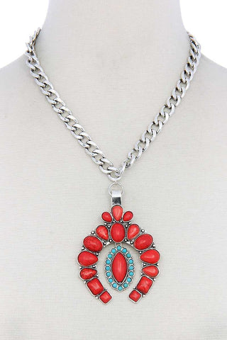 Multi Coral Stone Pendant Necklace