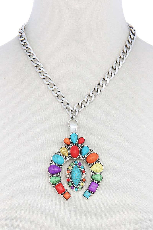 Multi Coral Stone Pendant Necklace