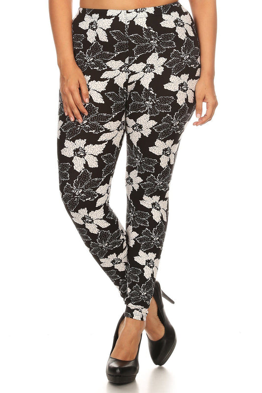 Floral Pattern Printed Knit Leggings