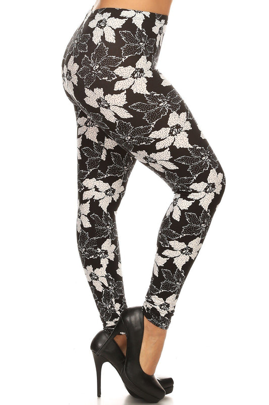 Floral Pattern Printed Knit Leggings