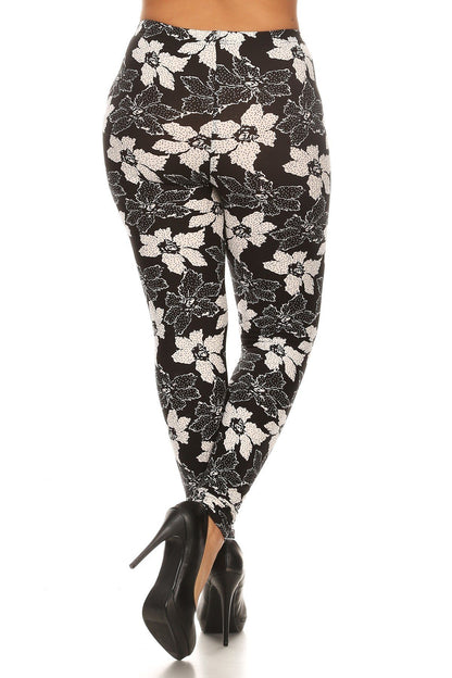 Floral Pattern Printed Knit Leggings