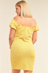 Yellow Sparkly Tweed Fitted Off-The-Shoulder Mini Dress
