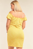 Yellow Sparkly Tweed Fitted Off-The-Shoulder Mini Dress