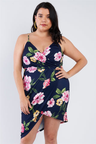 Navy Floral Mini Wrap Dress