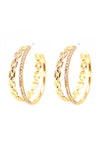 Double Chain And Rhinestone Ring Open Metal Hoop Earring