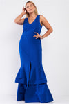 Royal Blue Sleeveless V-neck Front Slip Layered Flare Dress