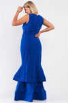 Royal Blue Sleeveless V-neck Front Slip Layered Flare Dress