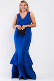 Royal Blue Sleeveless V-neck Front Slip Layered Flare Dress