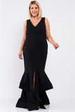 Black Sleeveless V-neck Front Slip Layered Flare Dress