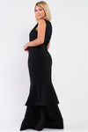 Black Sleeveless V-neck Front Slip Layered Flare Dress