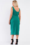 Teal Sleeveless Asymmetrical Shoulder Front Slit Belted Dress