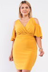 Off-The-Shoulder V-Neck Fitted Dress