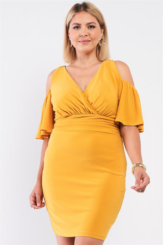 Off-The-Shoulder V-Neck Fitted Dress