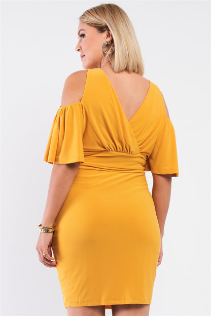 Off-The-Shoulder V-Neck Fitted Dress