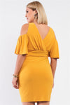 Off-The-Shoulder V-Neck Fitted Dress
