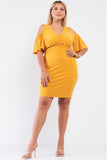 Off-The-Shoulder V-Neck Fitted Dress