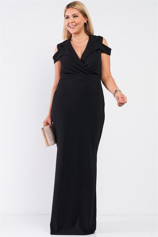 Black Sleeveless Plunging V-Neck Maxi Dress