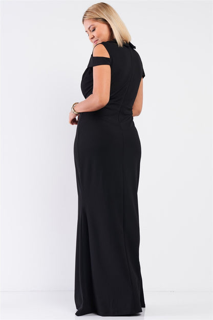 Black Sleeveless Plunging V-Neck Maxi Dress