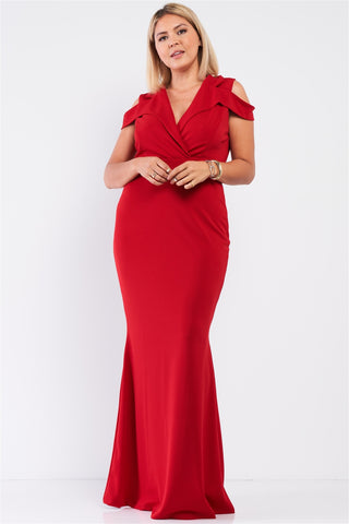 Red Sleeveless Plunging V-Neck Maxi Dress