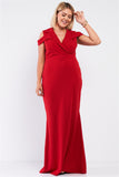 Red Sleeveless Plunging V-Neck Maxi Dress
