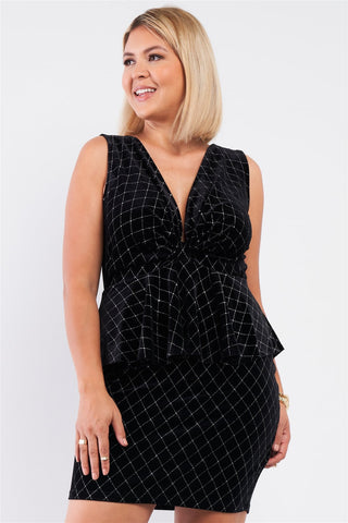 Black Quilted Glitter Print Sleeveless Fitted Dress