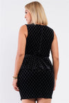 Black Quilted Glitter Print Sleeveless Fitted Dress