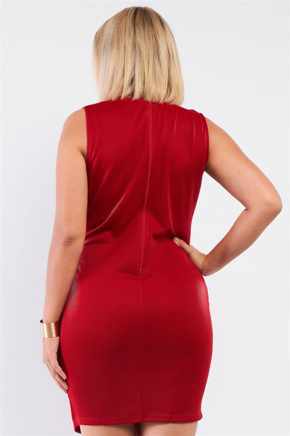 Red Sleeveless V-neck Asymmetrical Wrap Blazer Dress