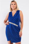 Royal Blue Sleeveless V-neck Asymmetrical Wrap Blazer Dress