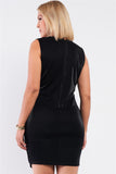 Black Sleeveless V-neck Asymmetrical Wrap Blazer Dress