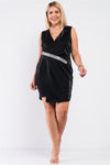 Black Sleeveless V-neck Asymmetrical Wrap Blazer Dress