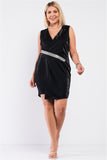 Black Sleeveless V-neck Asymmetrical Wrap Blazer Dress