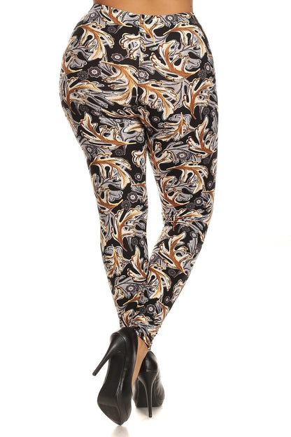 Abstract Leaf Print Leggings