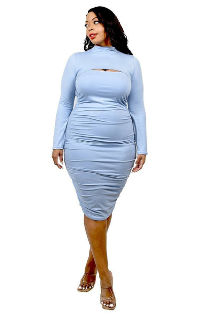 Plus Solid Mock Neck Top 2 Piece Dress Set