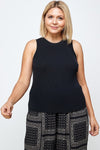 Black Solid Ribbed Tank With Round Neckline