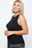 Black Solid Ribbed Tank With Round Neckline