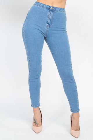 Baby Blue High Waist Zippered Denim