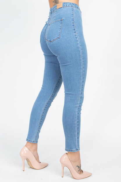 Baby Blue High Waist Zippered Denim