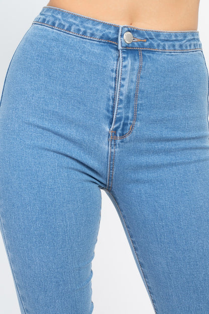 Baby Blue High Waist Zippered Denim