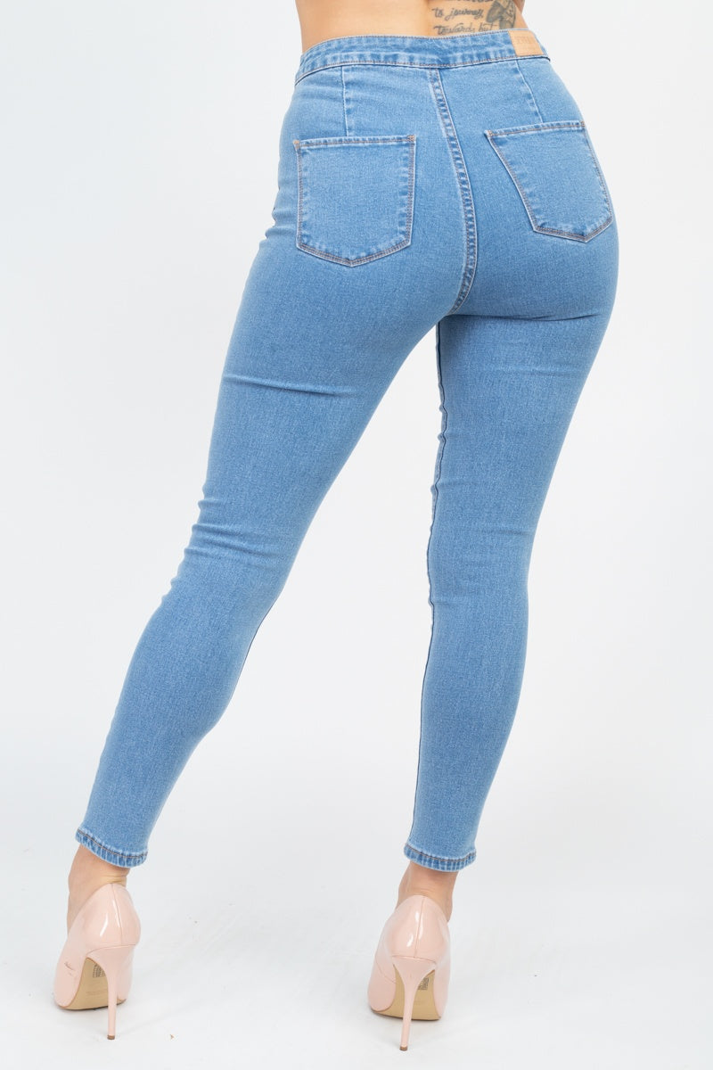 Baby Blue High Waist Zippered Denim
